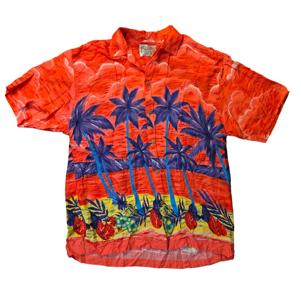 Thumbs Up Sportswear Mens XL Hawaiian Shirt Bright Rayon Tropical Palm‎ Tree Sun